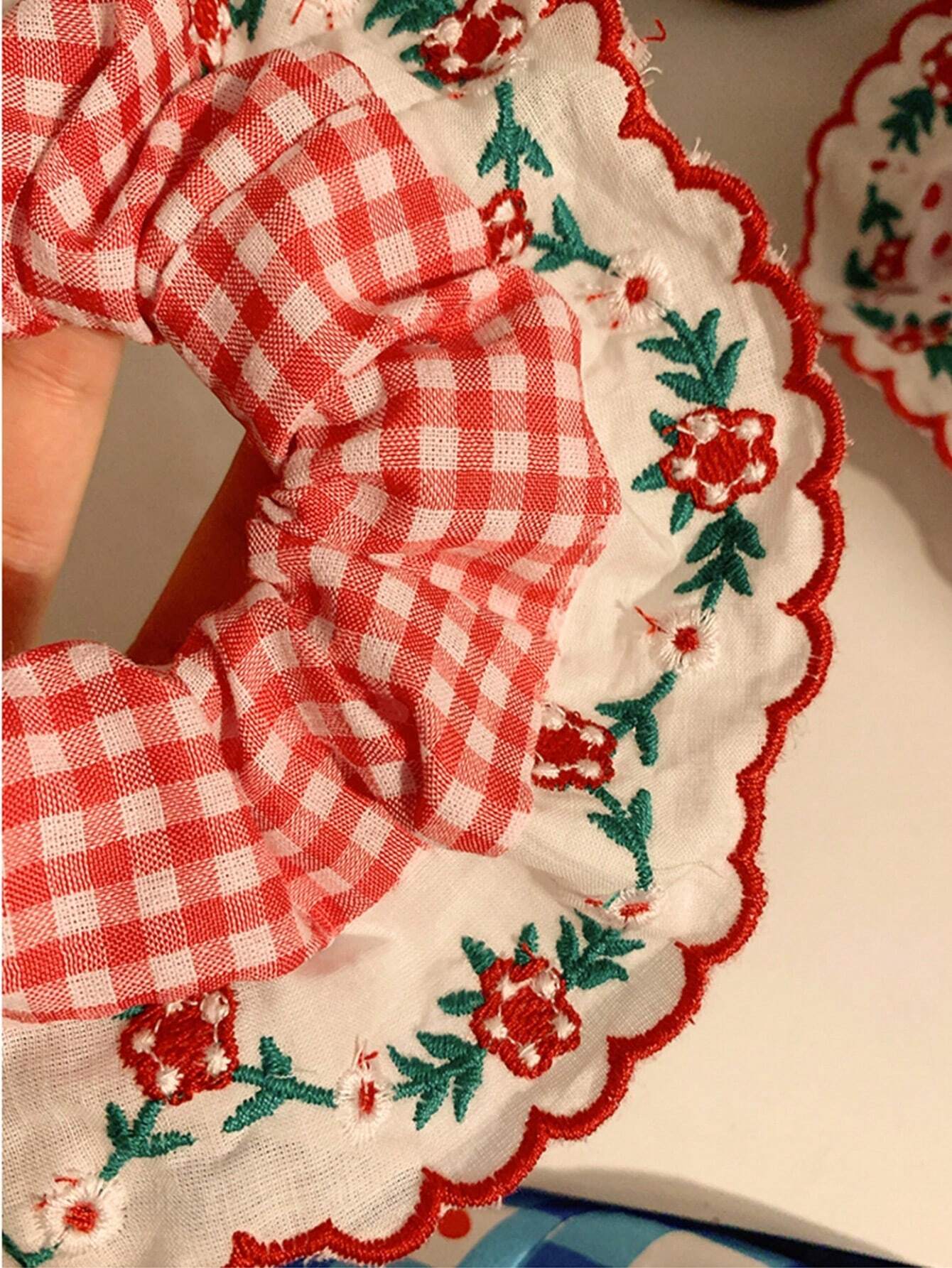 Polka Dot Plaid Lace Scrunchies Set