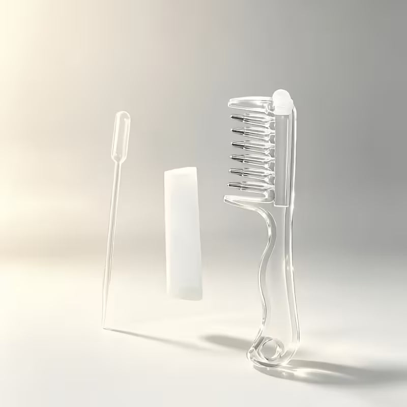 Organicecret Transparent pink liquid guide hair comb with stainless steel ball teeth for scalp application