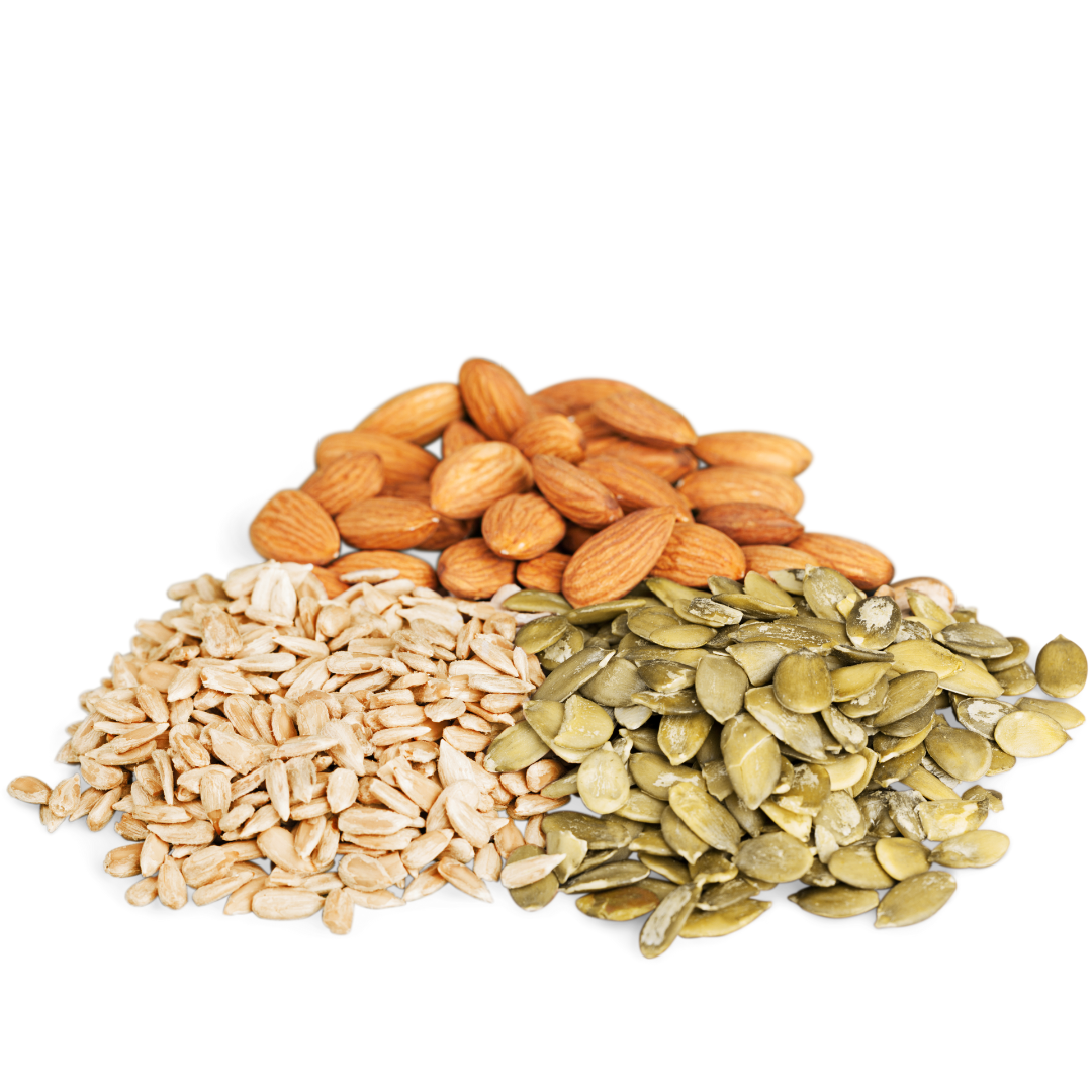 Organic Cecret Nuts & Seeds collection — chia, basil, flax, sesame, pumpkin and sunflower seeds