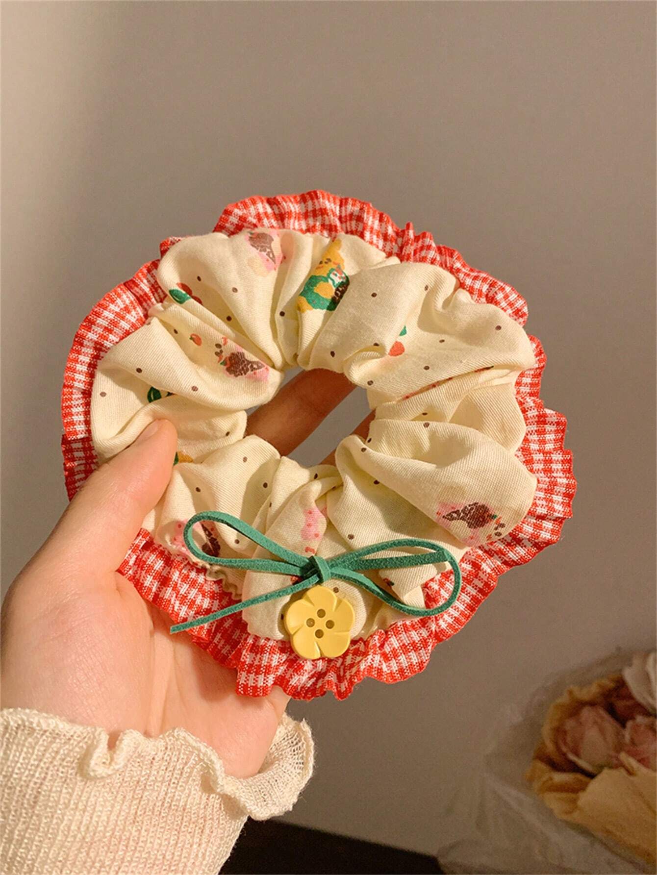 Polka Dot Plaid Lace Scrunchies Set