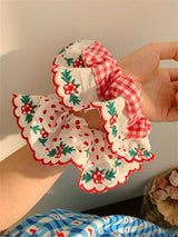 Polka Dot Plaid Lace Scrunchies Set