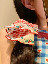 Polka Dot Plaid Lace Scrunchies Set