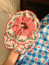 Polka Dot Plaid Lace Scrunchies Set