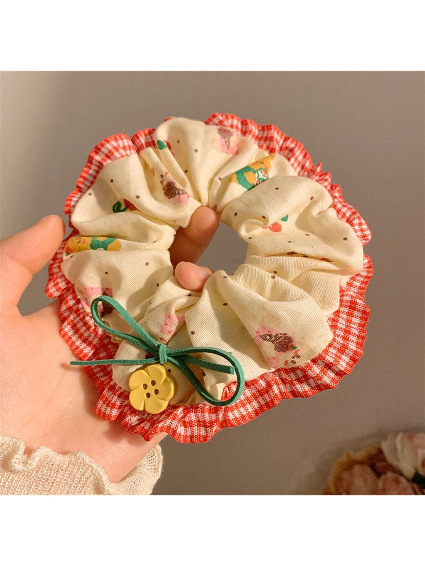 Polka Dot Plaid Lace Scrunchies Set