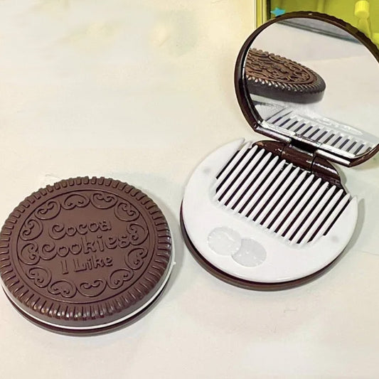 Chocolate Biscuit Folding Mirror with Combs