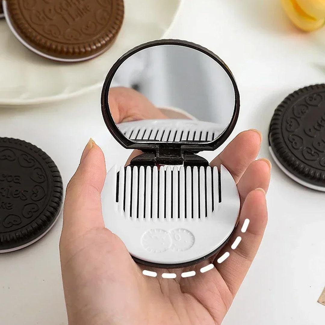 Chocolate Biscuit Folding Mirror with Combs