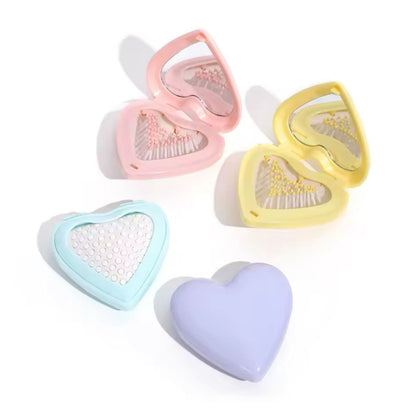 Heart Pocket Hair Brush with Mirror