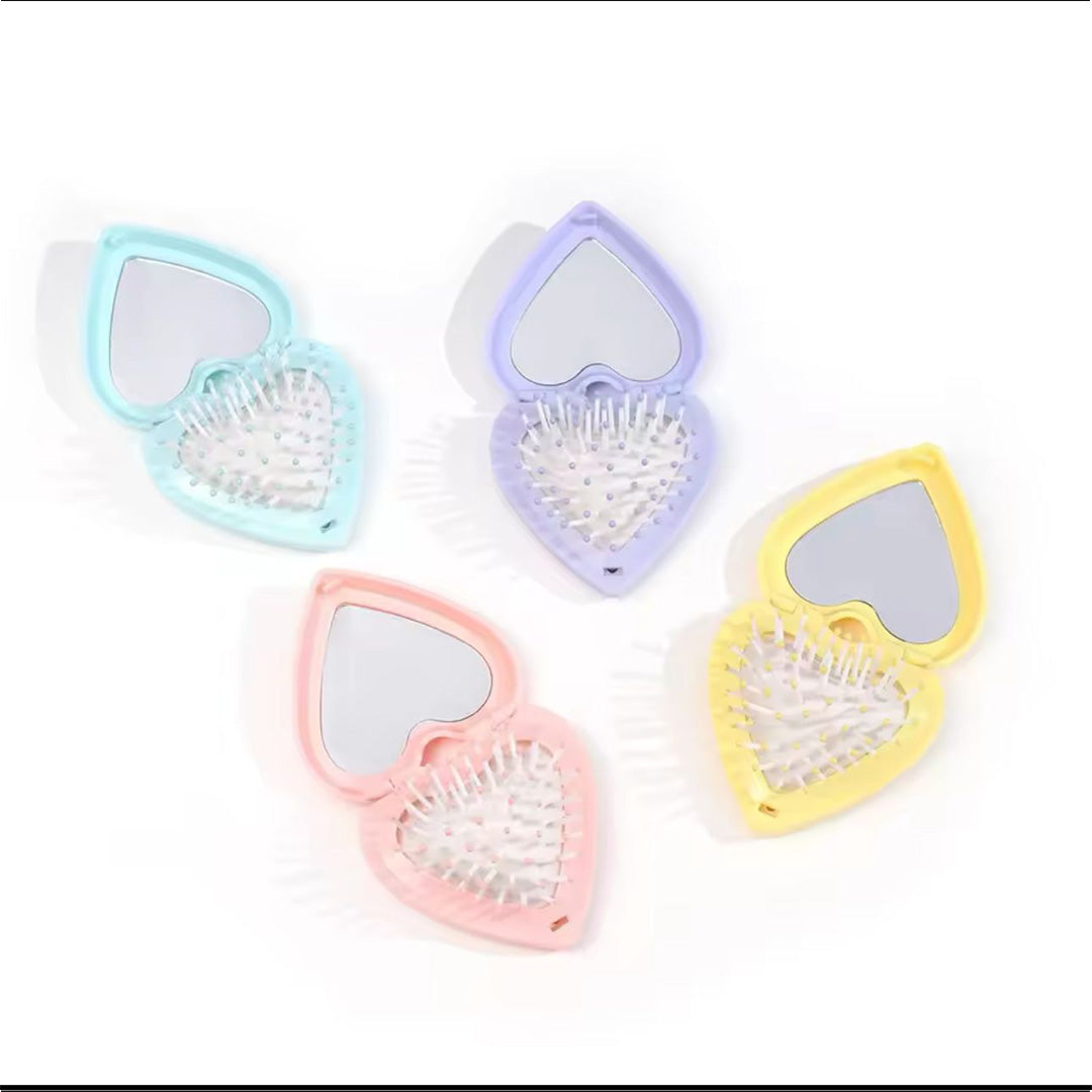 Heart Pocket Hair Brush with Mirror