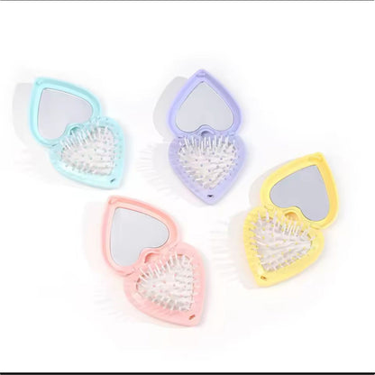 Heart Pocket Hair Brush with Mirror