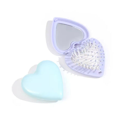 Heart Pocket Hair Brush with Mirror