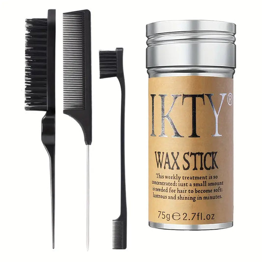 Hair Wax Stick & Slick Back Brush Set – 4pcs Styling Tools for Frizz & Baby Hair