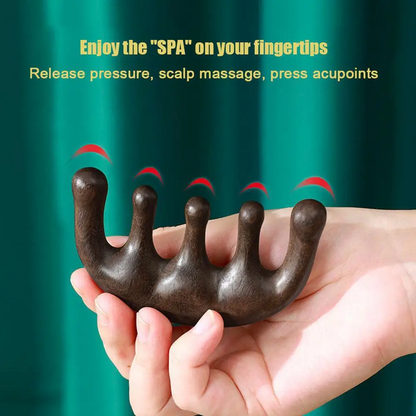 Organic Cecret Sandalwood Comb gently massaging the scalp, promoting blood circulation and hair growth.