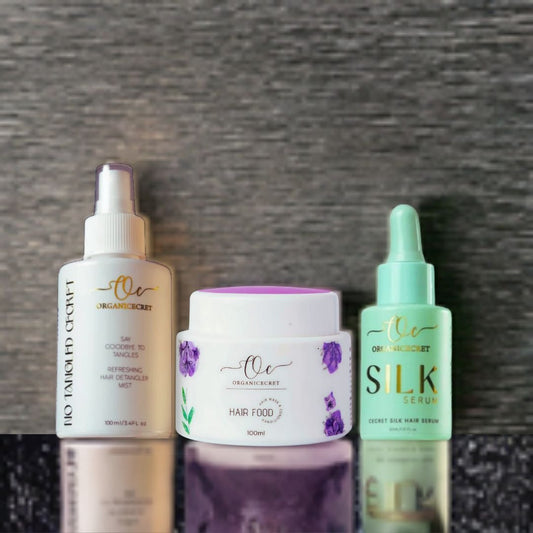 Shine Ritual Hair Care Bundle – Hair Food, Silk Serum, and No Tangled Spray for smooth, frizz-free and shiny hair
