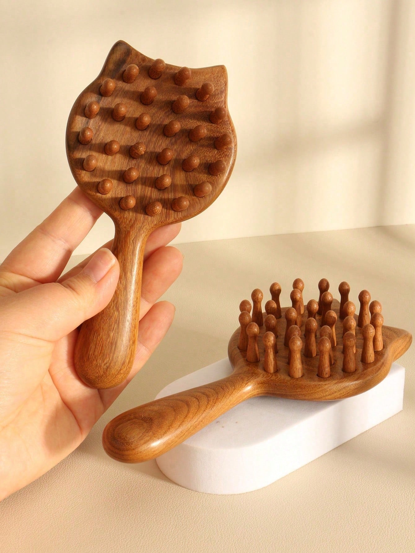 Wooden Wide Tooth Comb – Cute Cat Detangling Brush