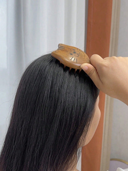 Wooden Wide Tooth Comb – Cute Cat Detangling Brush