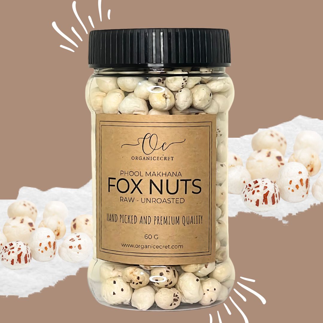 Organic Secret Fox Nuts (Phool Makhana) – a nutrient-rich, gluten-free snack packed with protein and antioxidants, ideal for healthy eating and weight management.