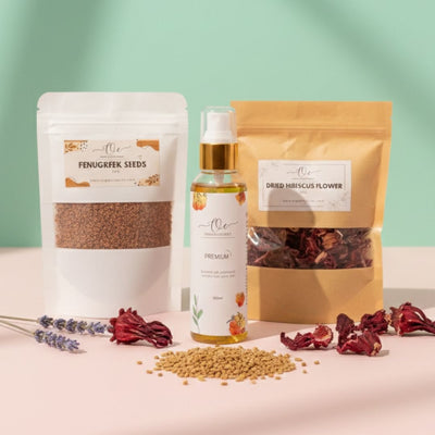 Organic Cecret Premium Hair Oil Kit with Dried Hibiscus and Fenugreek